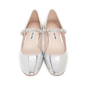 Miu Miu Star Crystal Silver Ballet Flats SZ 8